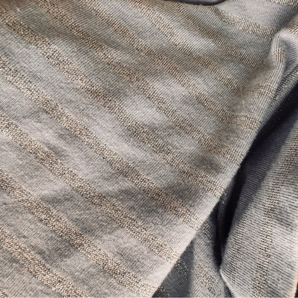 CHICO’S MOCK TURTLENECK.  Size 2.  Pale blue and metallic silver stripe.